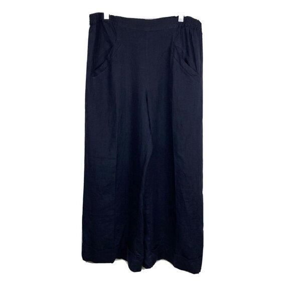 eskandar Pants - Eskandar Linen Pants M Womens Navy Blue Elastic Waist Cropped Made In England